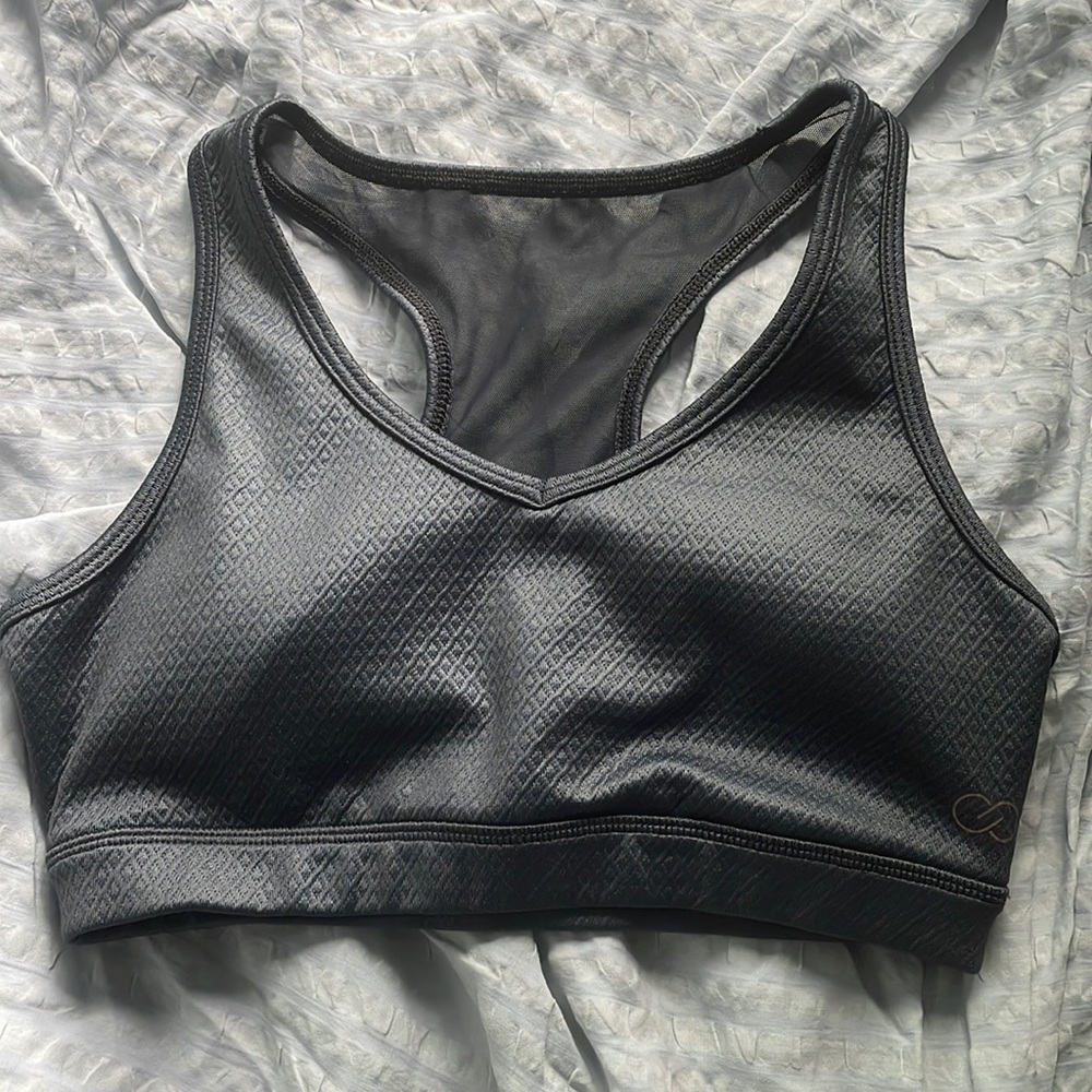 CALIA Blue Gray Sports Bra Embossed Texture with Mesh Back - size MEDIUM